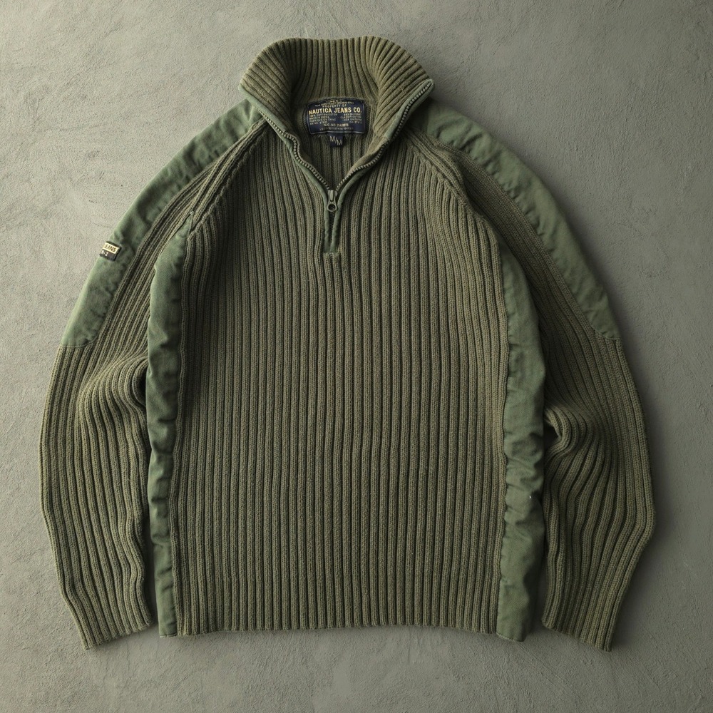 Vintage 2000s Nautica Olive Quarter Zip Sweater Size M Military Style